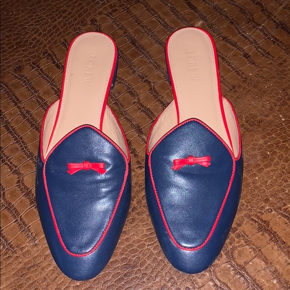 J. Crew Shoes - J Crew Navy & Red Bow Mules Size 10
